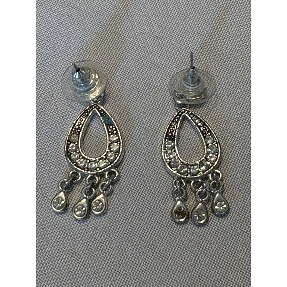 Silver Tone Crystal Chandelier Dangle Earrings Pierced Teardrop Vintage Style - Picture 5 of 6